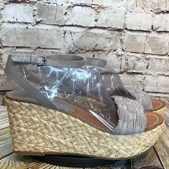 Splendid Women’s Gray Macramé Woven Open Toe Wicker Wedge Jute Platform Sandals - Picture 1 of 9